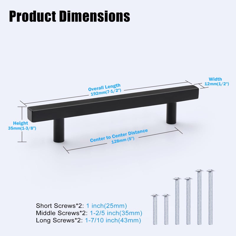 KNOBWELL 20 Pack 5 inch Black Cabinet Pulls, Kitchen Cupboard Cabinet Door Handles, Stainless Steel Dresser Drawer Pulls Overall Length 7-1/2 inch - Image 4